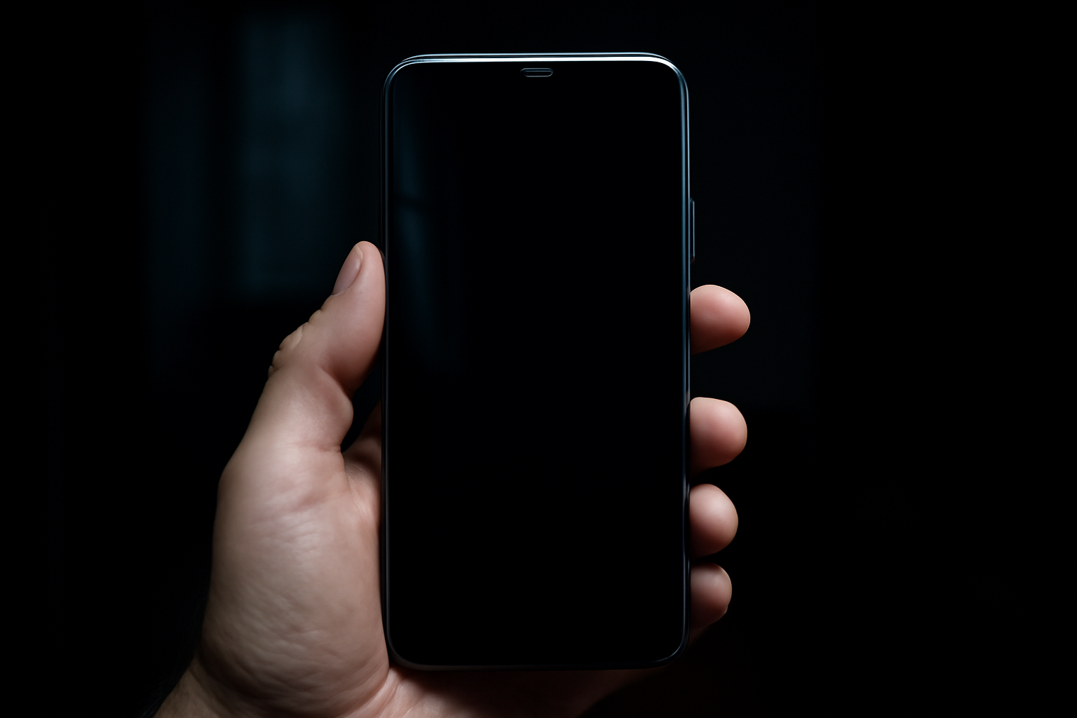 Смартфон с полностью чёрным экраном в тёмной комнате — тест OLED-матрицы