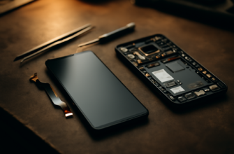 Дисплейный модуль и разобранный смартфон Xiaomi на столе мастерской